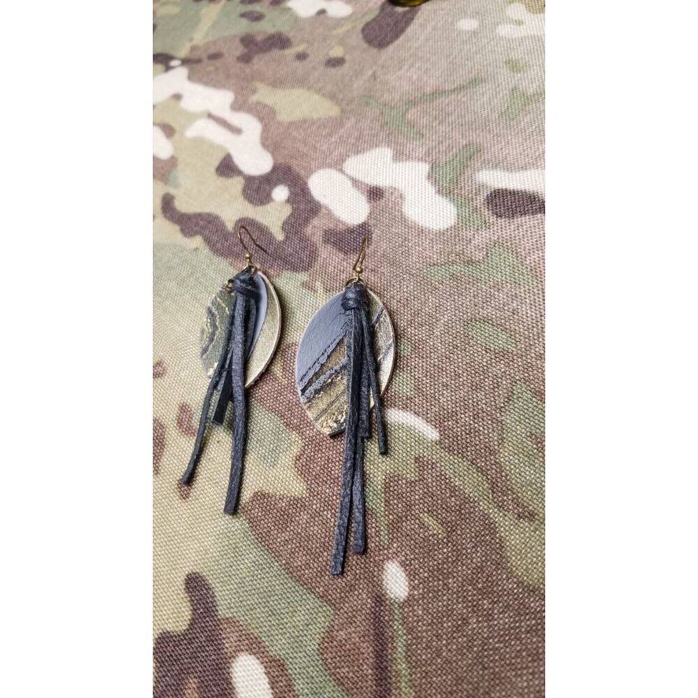 Handmade leather tassel earrings